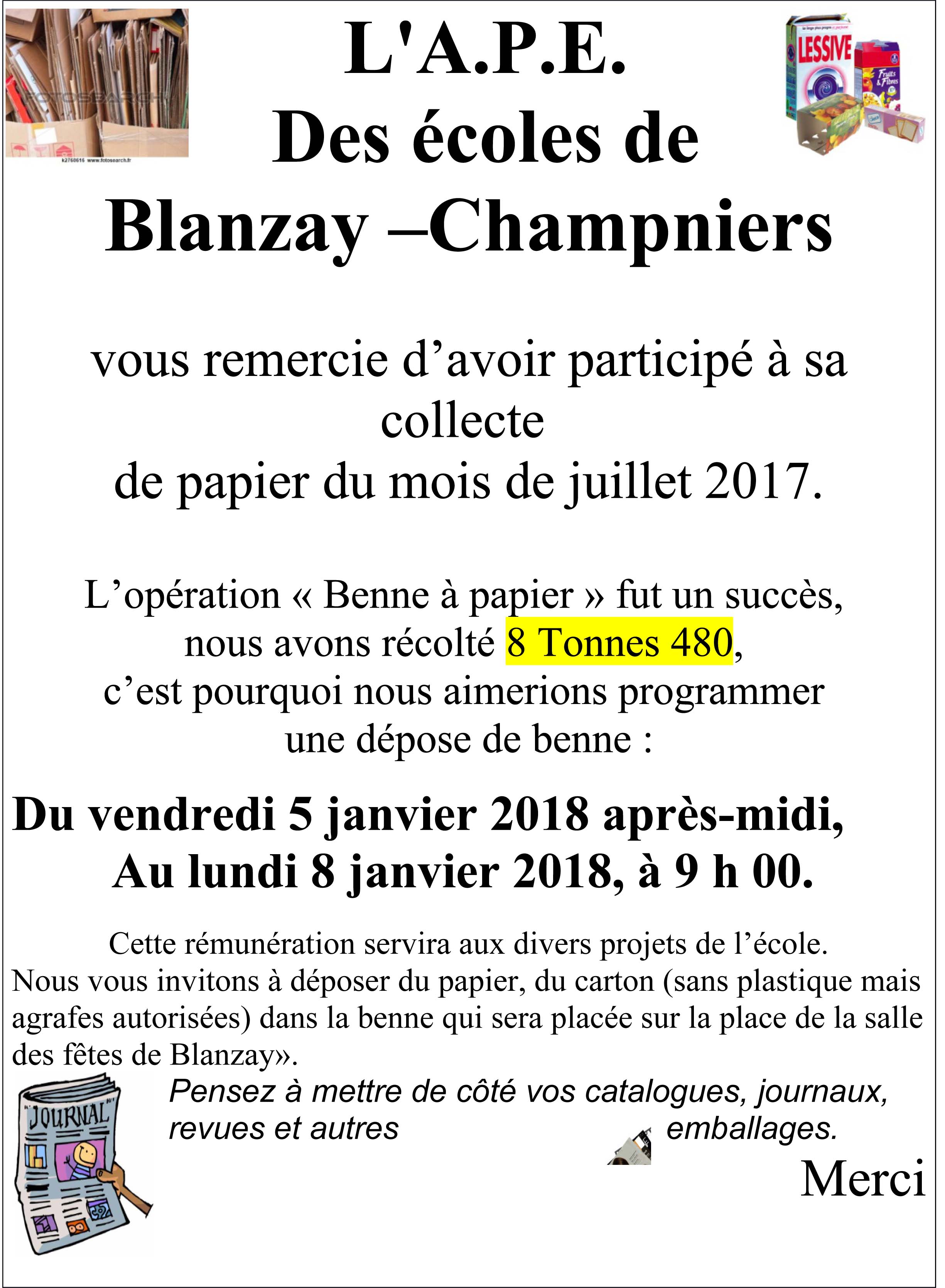 Remerciements tonnage benne